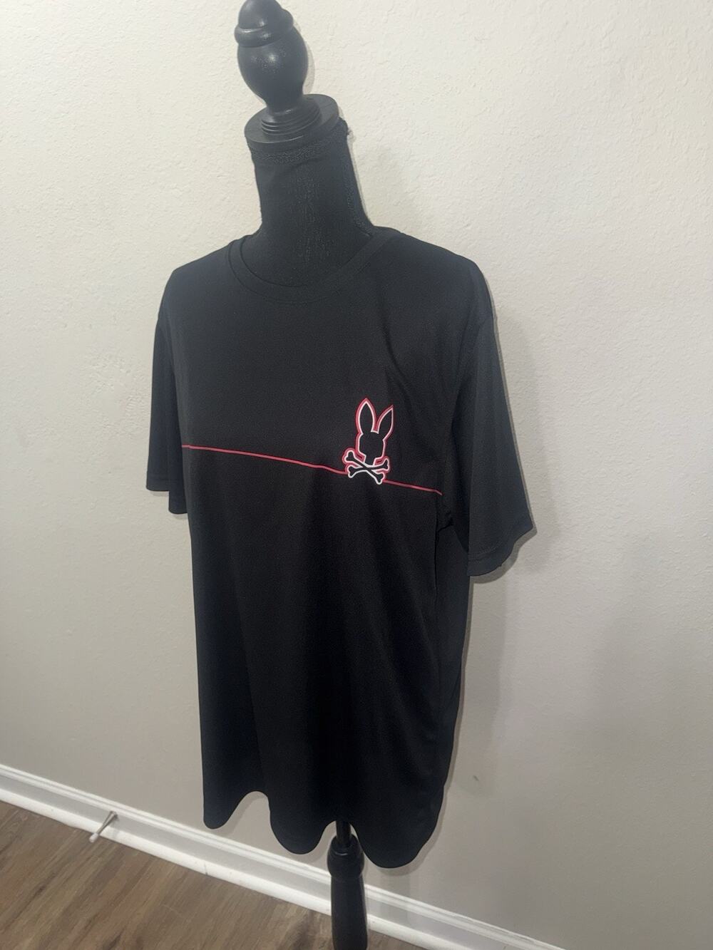 Psycho Bunny Sport Shirt Mens Size 6 XL Black Red Skull Logo Activewear Tee Peru